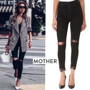 MOTHER THE SWOONER DAGGER ANKLE FRAY JEANS BAA BAA BLACK SHEEP 25 LACE HEM Y2K